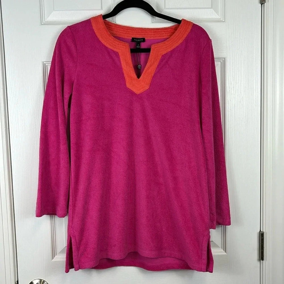 NWT Talbots pink and orange terry cloth long sleeve top sz sm - Picture 1 of 6